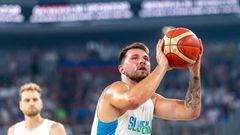 LJUBLJANA, SLOVENIA - AUGUST 17: Luka Doncic of Slovenia shoots a free-throw during the basketball friendly match between Slovenia and Serbia in Arena Stozice, on August 17, 2022 in Ljubljana, Slovenia. (Photo by Jurij Kodrun/Getty Images)