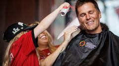 TAMPA, FL - June 08, 2022 - Quarterback Tom Brady #12 of the Tampa Bay Buccaneers has his hair colored during the 8th annual Cut/Color for a Cure at AdventHealth Training Center. Photo By Kyle Zedaker/Tampa Bay Buccaneers