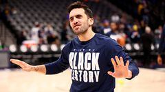 Facundo Campazzo #7 of the Denver Nuggets reacts in pregame against the New Orleans Pelicans at Ball Arena on February 4, 2022 in Denver, Colorado.
