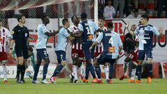 Four sent off as Ajaccio win chaotic Le Havre play-off