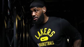 PORTLAND, OREGON - FEBRUARY 09: LeBron James #6 of the Los Angeles Lakers walks to the court for warm ups before the game against the Portland Trail Blazers at Moda Center on February 09, 2022 in Portland, Oregon. NOTE TO USER: User expressly acknowledges