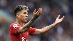 LIVERPOOL, ENGLAND - SEPTEMBER 03: Roberto Firmino of Liverpool gestures during the Premier League match between Everton FC and Liverpool FC at Goodison Park on September 3, 2022 in Liverpool, United Kingdom. (Photo by Simon Stacpoole/Offside/Offside via Getty Images)