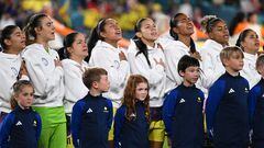 Jugadoras de la Selección Colombia antes del partido ante Inglaterra por los cuartos de final del Mundial Femenino.