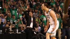 BOSTON, MA - MAY 15: Kelly Olynyk #41 of the Boston Celtics reacts against the Washington Wizards during Game Seven of the NBA Eastern Conference Semi-Finals at TD Garden on May 15, 2017 in Boston, Massachusetts. NOTE TO USER: User expressly acknowledges 