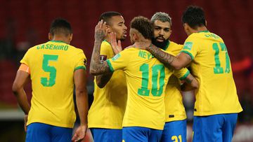 FILE PHOTO: Soccer Football - World Cup - South American Qualifiers - Brazil v Ecuador - Estadio Beira-Rio, Porto Alegre, Brazil - June 4, 2021 Brazil&#039;s Neymar with teammates celebrates their first goal scored by Richarlison (not pictured) REUTERS/Di