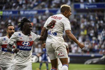 Mariano celebrates one of his two goals for Lyon.