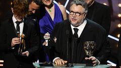 Guillermo del Toro on stage during the BAFTA Film Awards 2023.