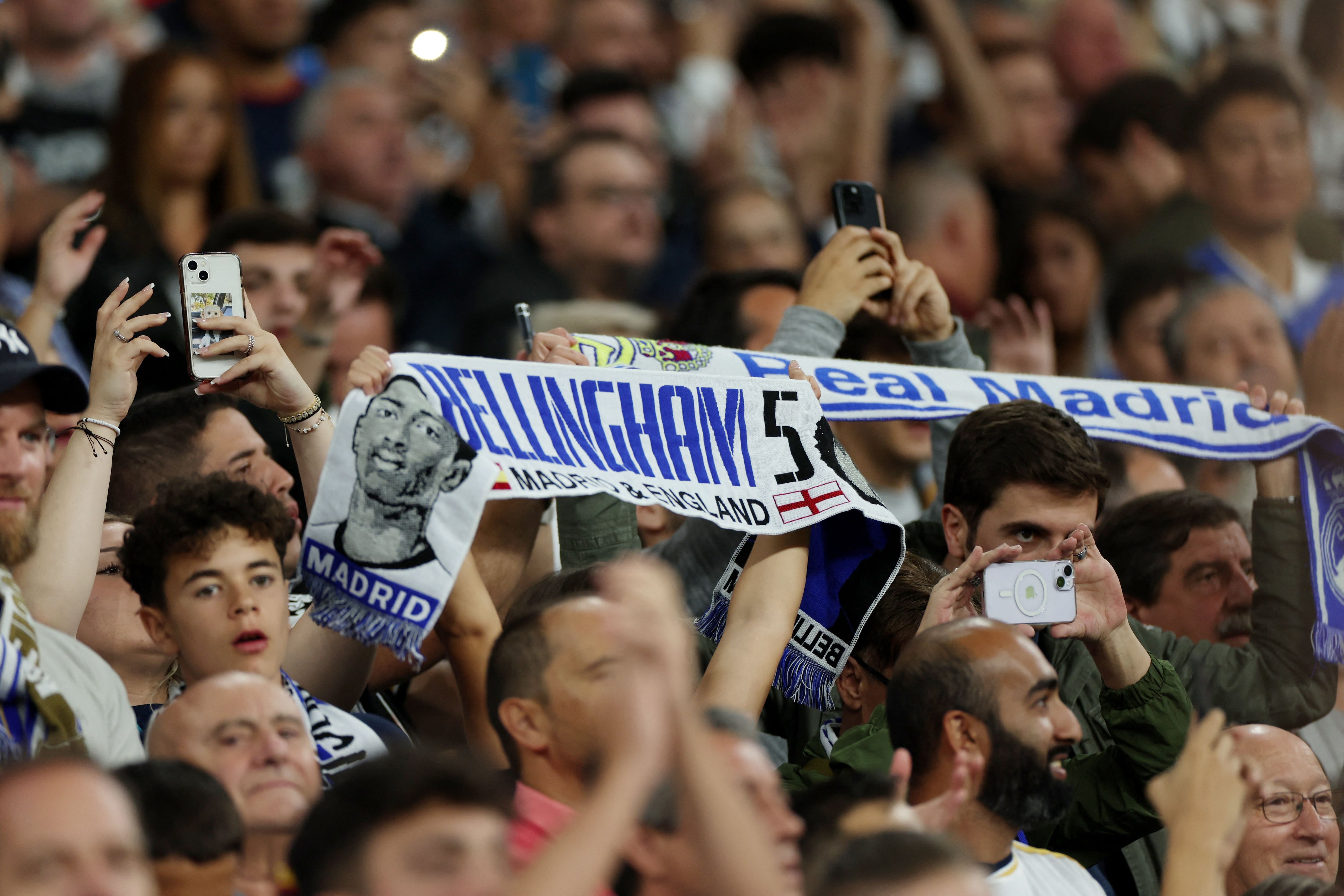 Soccer Football - LaLiga - Real Madrid v Real Sociedad - Santiago Bernabeu, Madrid, Spain - September 17, 2023 Real Madrid fans before the match REUTERS/Isabel Infantes