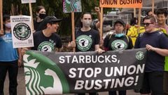 Demonstrators protest outside a closed Starbucks Corp. location at 505 Union Station in Seattle, Washington, US, on Saturday, July 16, 2022.