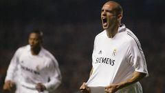 Real Madrid&#039;s Raul Bravo celebrates after scoring goal against Athletic Bilbao during their Spanish First Division soccer match at Bilbao&#039;s San Mames stadium February 11, 2006. Real Madrid won 2-0. REUTERS/Vincent West   11/02/06  REAL MADRID -