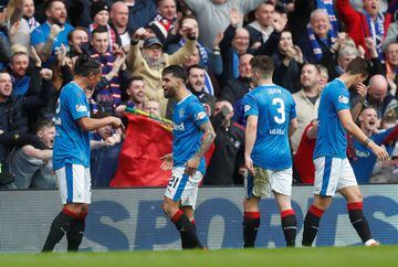 Soccer Football - Scottish Premiership - Rangers vs Celtic - Ibrox, Glasgow, Britain - March 11, 2018   Rangers’ Daniel Candeias celebrates scoring their second goal with team mates     REUTERS/Russell Cheyne