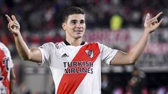 BUENOS AIRES, ARGENTINA - MAY 08: Julian Alvarez of River Plate celebrates after scoring the second goal of his team during a match between River Plate and Platense as part of Copa de la Liga 2022  at Estadio Monumental Antonio Vespucio Liberti on May 8, 