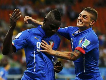 Balotelli (l) and Verratti playing for Italy