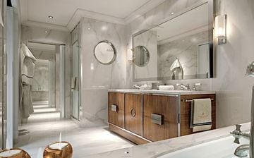 Mientras que los tres baños de la propiedad cuentan con acabados sofisticados de madera y mármol.
