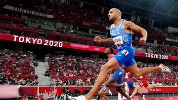 El atleta italiano Marcell Lamont Jacobs, durante la final de los 100 metros lisos de los Juegos Olímpicos de Tokio 2020.