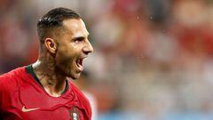 Saransk (Russian Federation), 25/06/2018.- Ricardo Quaresma of Portugal celebrates scoring the 1-0 during the FIFA World Cup 2018 group B preliminary round soccer match between Iran and Portugal in Saransk, Russia, 25 June 2018.  (RESTRICTIONS APPLY: Editorial Use Only, not used in association with any commercial entity - Images must not be used in any form of alert service or push service of any kind including via mobile alert services, downloads to mobile devices or MMS messaging - Images must appear as still images and must not emulate match action video footage - No alteration is made to, and no text or image is superimposed over, any published image which: (a) intentionally obscures or removes a sponsor identification image; or (b) adds or overlays the commercial identification of any third party which is not officially associated with the FIFA World Cup). (Mundial de F&uacute;tbol, Rusia) EFE/EPA/RUNGROJ YONGRIT EDITORIAL USE ONLY