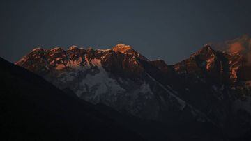 Mount Everest, center, and Mount Lhotse, right, seen from Tengboche. 
