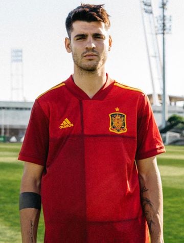 Atlético striker Álvaro Morata models the new Spain shirt.