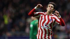 Atletico Madrid's Portuguese forward Joao Felix celebrates scoring the opening goal during the Spanish League football match between Club Atletico de Madrid and Elche CF at the Wanda Metropolitano stadium in Madrid on December 29, 2022. (Photo by Pierre-Philippe Marcou / AFP)