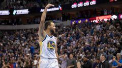 Jan 3, 2018; Dallas, TX, USA; Golden State Warriors guard Stephen Curry (30) waves to the Dallas Mavericks fans after making the game winning shot against the Mavericks at the American Airlines Center. The Warriors defeat the Mavericks 125-122. Mandatory 