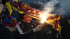 CSKA Moscow fans during the UEFA Champions League group G football match between PFC CSKA Moscow and AS Roma at the Luzhniki stadium in Moscow on November 7, 2018. (Photo by Alexander NEMENOV / AFP)