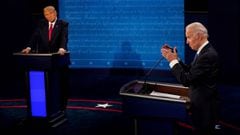 Democratic presidential candidate former Vice President Joe Biden answers a question as President Donald Trump listens during the second and final presidential debate at the Curb Event Center at Belmont University in Nashville, Tennessee, U.S., October 22
