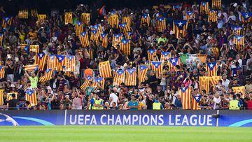 Esteladas en las gradas del Camp Nou durante el Barcelona-Celtic de Champions en septiembre de 2016.