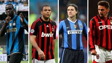 Mario Balotelli en el Inter, Ronaldo en el Milan, Hernán Crespo en el Inter y Roberto Baggio en el Milan.