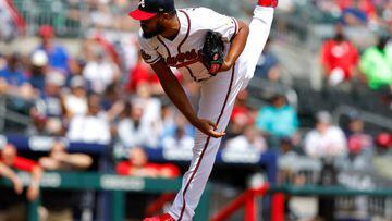 ATLANTA, GA - APRIL 13: Kenley Jansen #74 of the Atlanta Braves pitches during the ninth inning of an MLB game against the Washington Nationals at Truist Park on April 13, 2022 in Atlanta, Georgia. (Photo by Todd Kirkland/Getty Images)