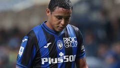 BERGAMO, ITALY - OCTOBER 23: Luis Muriel of Atalanta BC reacts during the Serie A match between Atalanta BC and SS Lazio at Gewiss Stadium on October 23, 2022 in Bergamo, Italy. (Photo by Emilio Andreoli/Getty Images)