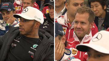 Lewis Hamilton y Sebastian Vettel en la reuni&oacute;n de pilotos de Suzuka.