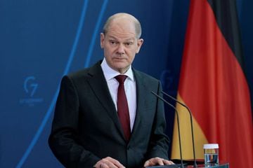 German Chancellor Olaf Scholz attends a news conference at the Chancellery in Berlin, Germany, March 1, 2022.