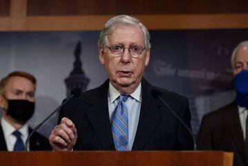 (FILES) In this file photo taken on June 17, 2020 Republican Senate Majority Leader Mitch McConnell (R-KY) speaks during a news conference to announce that the Senate is considering police reform legislation, at the US Capitol in Washington, DC.