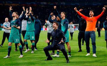 Recent euphoria | Tottenham manager Mauricio Pochettino, Ben Davies, Fernando Llorente and Erik Lamela celebrate after the Ajax UCL semi-final.