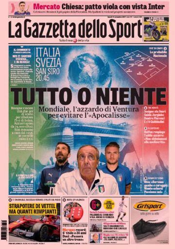 Portada del diario italiano La Gazzetta dello Sport del día 13 de noviembre de 2017.