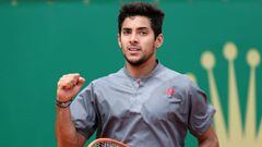 MONTE-CARLO, MONACO - APRIL 13: Cristian Garin of Chile celebrates winning a set in his mens singles match against Felix Auger-Aliassime of Canada during the first round on day three of the Rolex Monte-Carlo Masters at Monte-Carlo Country Club on April 13, 2021 in Monte-Carlo, Monaco. (Photo by Alexander Hassenstein/Getty Images)