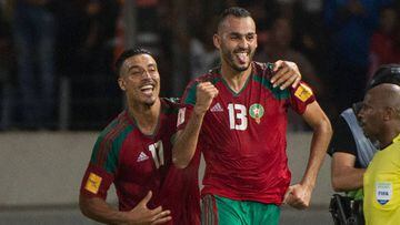 Boutaib celebra uno de los goles de Marruecos a Gab&oacute;n.