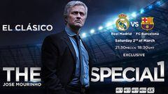 El cartel publicitario de la retransmisi&oacute;n en la que comentar&aacute; Mourinho el Cl&aacute;sico de Liga.