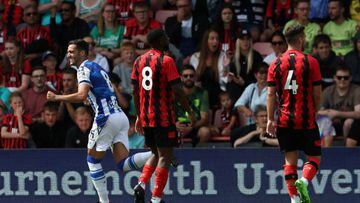BOURNEMOUTH, ENGLAND - JULY 30: Mikel Merino of Sociedad celebrates scoring their first goal during the Pre-Season Friendly match between AFC Bournemouth and Real Sociedad at Vitality Stadium on July 30, 2022 in Bournemouth, England. (Photo by Christopher Lee/Getty Images)