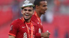 LONDON, ENGLAND - MAY 14: Luis Diaz of Liverpool celebrates during The FA Cup Final match between Chelsea and Liverpool at Wembley Stadium on May 14, 2022 in London, England. (Photo by Matthew Ashton - AMA/Getty Images)
