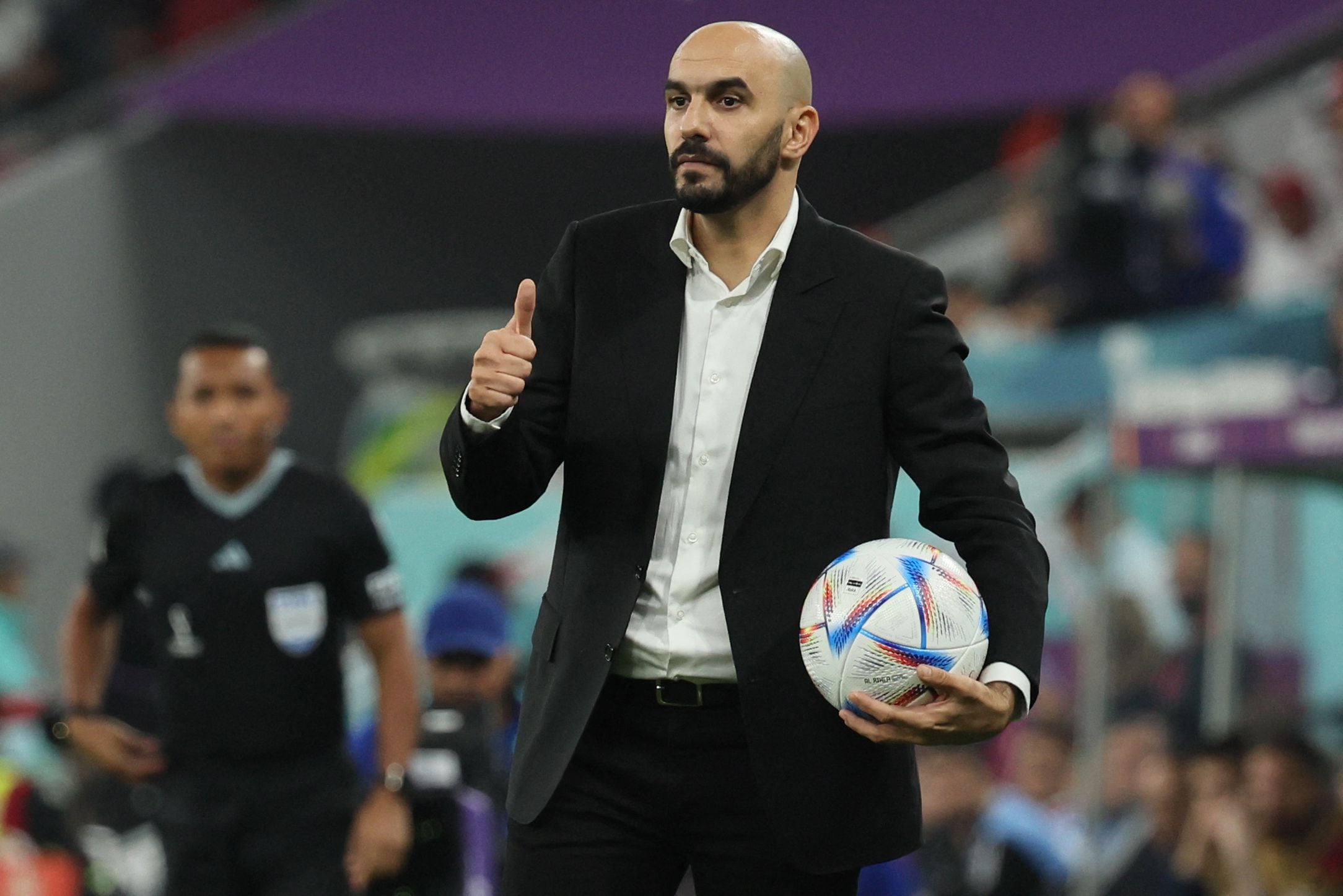 Morocco's coach Walid Regragui  in charge against France in the World Cup semi-finals