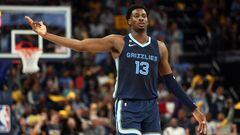Memphis Grizzlies forward Jaren Jackson Jr. (13) reacts after a three point basket during the second half during game one of the 2023 NBA playoffs against the Los Angeles Lakers at FedExForum.