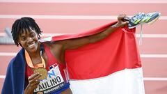 Budapest (Hungary), 23/08/2023.- Marileidy Paulino of the Dominican Republic celebrates after winning the gold medal of Women's 400m final of the World Athletics Championships, in Budapest, Hungary, 23 August 2023. (Mundial de Atletismo, 400 metros, República Dominicana, Hungría) EFE/EPA/Tibor Illyes HUNGARY OUT
