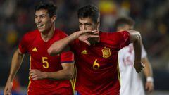 Mikel Merino celebra su gol en el amistoso de la Sub-21 Espa&ntilde;a en Murcia