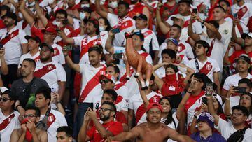 Soccer Football - World Cup - South American Qualifiers - Colombia v Peru - Estadio Metropolitano Roberto Melendez, Barranquilla, Colombia - January 28, 2022 Peru fans in the stands during the match REUTERS/Luisa Gonzalez
