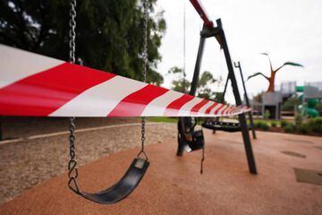 A playground at the Botanical gardens in Frankston is closed off to the public as part of isolation requirements implemented by the government due to the coronavirus and COVID-19 pandemic in Melbourne, Australia.