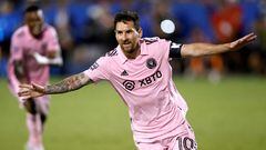 Aug 6, 2023; Frisco, TX, USA; Inter Miami CF forward Lionel Messi (10) reacts after scoring in the second half against FC Dallas at Toyota Stadium. Mandatory Credit: Tim Heitman-USA TODAY Sports     TPX IMAGES OF THE DAY
