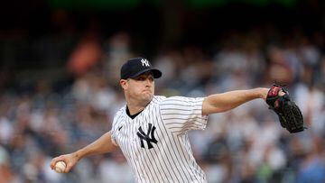 NEW YORK, NEW YORK - MAY 23: Gerrit Cole #45 of the New York Yankees delivers a pitch in the first inning against the Baltimore Orioles at Yankee Stadium on May 23, 2023 in Bronx borough of New York City.   Elsa/Getty Images/AFP (Photo by ELSA / GETTY IMAGES NORTH AMERICA / Getty Images via AFP)
