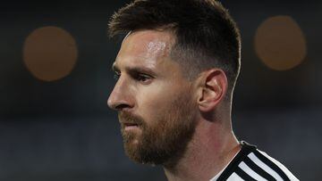 Argentina's forward Lionel Messi looks on during the 2026 FIFA World Cup South American qualification football match between Argentina and Paraguay at the Mas Monumental stadium in Buenos Aires, on October 12, 2023. (Photo by Alejandro PAGNI / AFP)