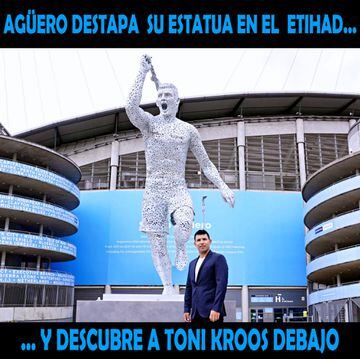 memes graciosos de la estatua de Agüero y su parecido con Toni Kroos